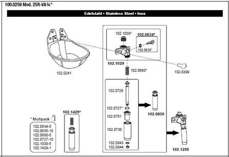 Suevia drinkbak model 25R 3/4&quot; RVS