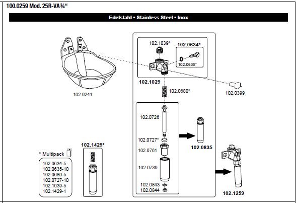 Suevia drinkbak model 25R 3/4" RVS