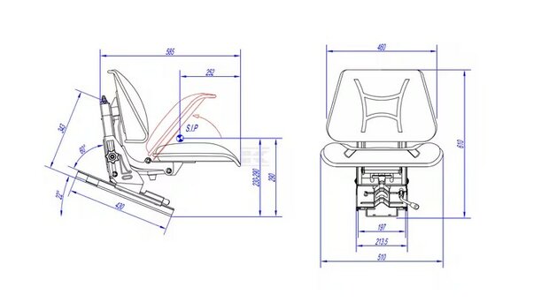 Zitting mechanisch geveerd PVC opklapbaar